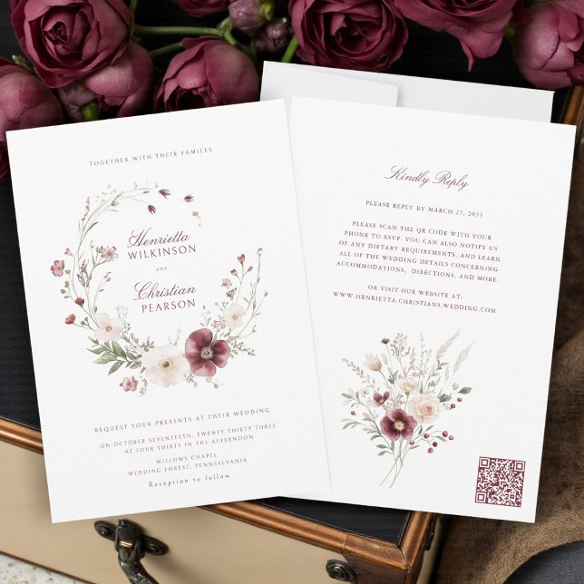 Burgundy Wildflower All-in-One Wedding Invite (Creator Uploaded)