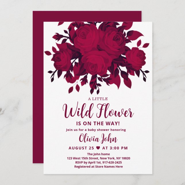 Burgundy Wildflower Baby Shower Invitation (Front/Back)