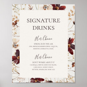 Burgundy Wildflower Beige Signature Drinks Sign