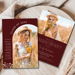 Burgundy Wildflower Bloom Graduation Party Photo Invitation
