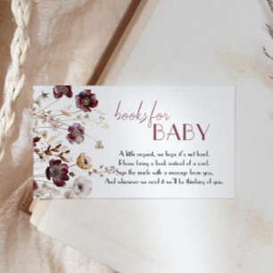 Burgundy Wildflower Books for Baby Shower Enclosure Card