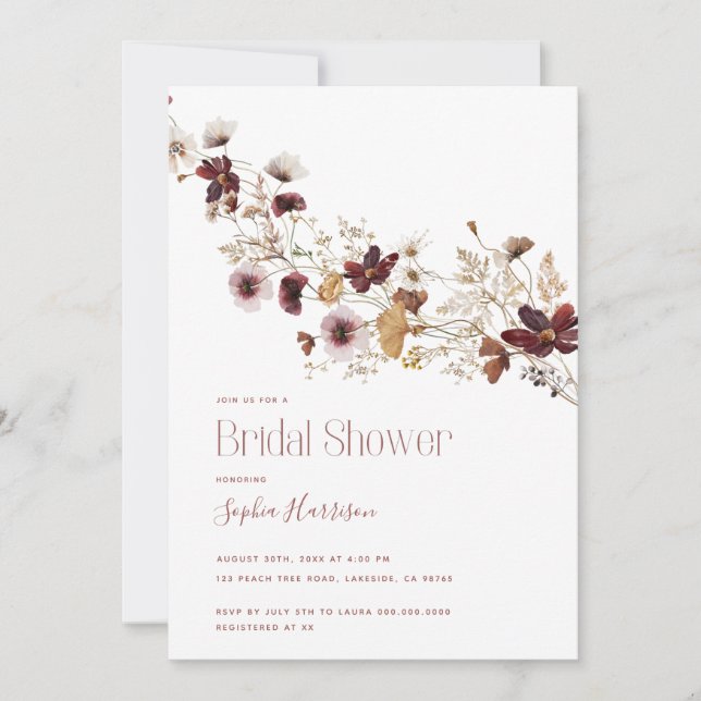 Burgundy Wildflower Bridal Shower Invitation (Front)