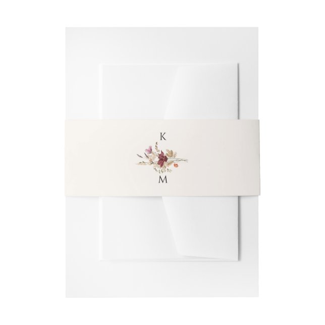 Burgundy Wildflower Elegant Fall Wedding Invitation Belly Band (Front Example)