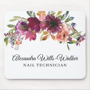 Burgundy Wildflower Floral  Mouse Mat