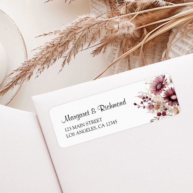 Burgundy Wildflower Floral Wedding Address (Creator Uploaded)