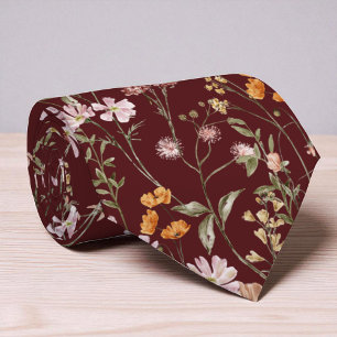 Burgundy Wildflower Garden Flowers Spring Meadow Tie
