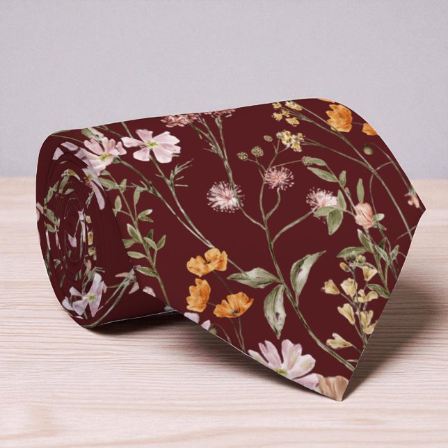 Burgundy Wildflower Garden Flowers Spring Meadow Tie (Creator Uploaded)