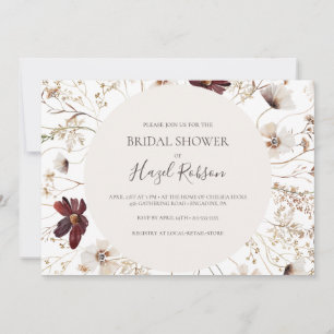 Burgundy Wildflower Horizontal Bridal Shower Invitation