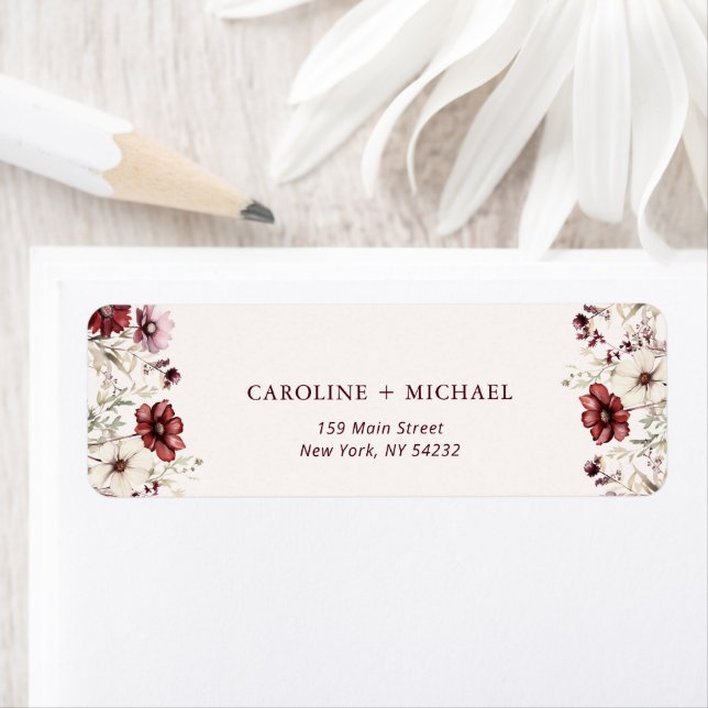 Burgundy Wildflower Wedding Return Address (Insitu)