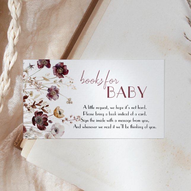 Burgundy Wildflowers Baby Shower Books for Baby Enclosure Card (Creator Uploaded)