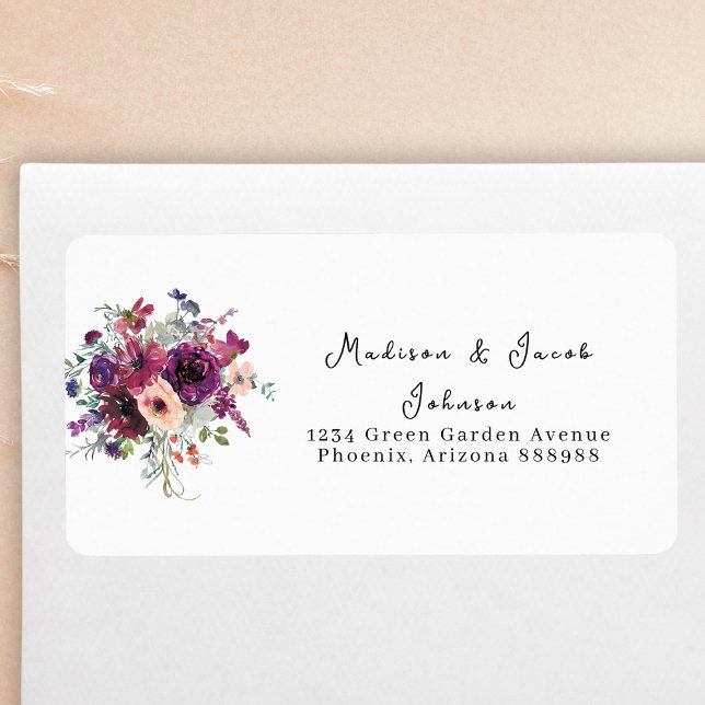 Burgundy Wildflowers Boho Wedding Return Address Label (Creator Uploaded)
