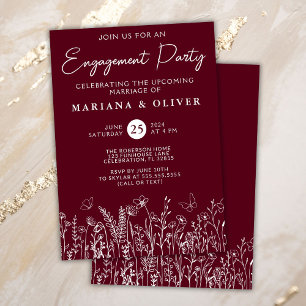 Burgundy Wildflowers Engagement Party Invitation