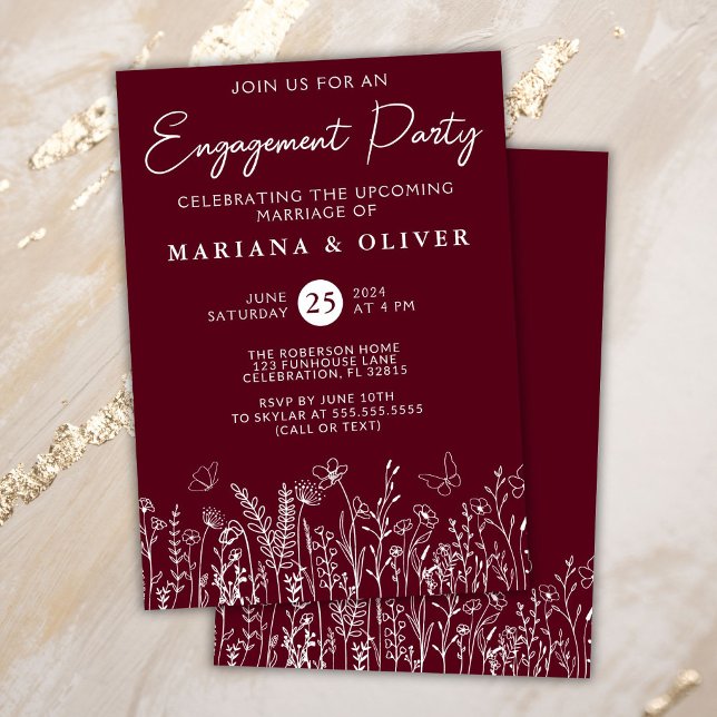 Burgundy Wildflowers Engagement Party Invitation (Creator Uploaded)