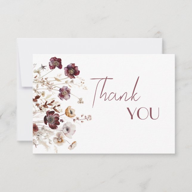 Burgundy Wildflowers Poppy Flower Baby Shower Thank You Card (Front)