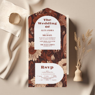  Burgundy Wildflowers Wedding All In One Invitation