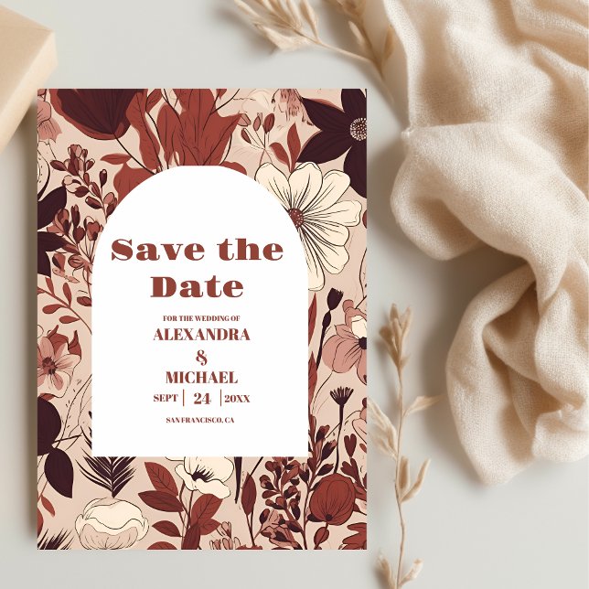  Burgundy Wildflowers Wedding Save The Date (Creator Uploaded)