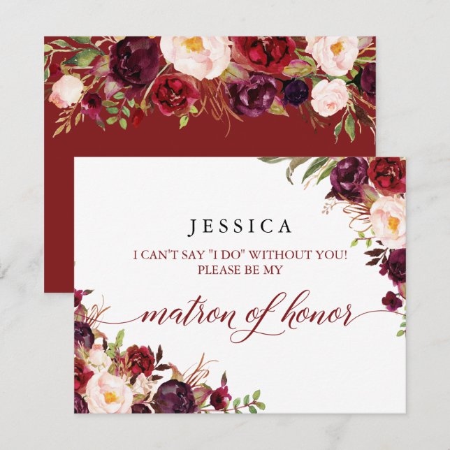 Burgundy Will You Be My Matron of Honour Card (Front/Back)