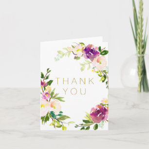 Burgundy Wine and Pink Watercolor Floral Thank You