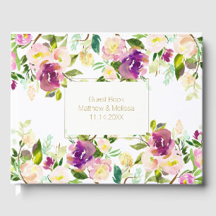 Burgundy Wine and Pink Watercolor Floral Wedding Guest Book