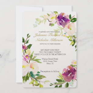 Burgundy Wine and Pink Watercolor Floral Wedding Invitation