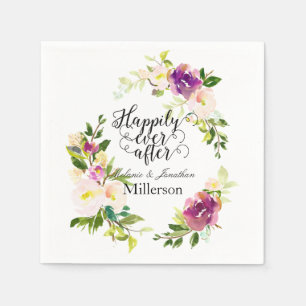 Burgundy Wine and Pink Watercolor Floral Wedding Napkin