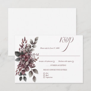 Burgundy Wine and Sage Floral RSVP Card