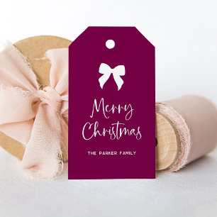 Burgundy Wine and White Bow Merry Christmas Gift Tags