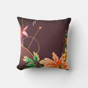 Burgundy Wine Artistic Floral Designer Abstract Cushion