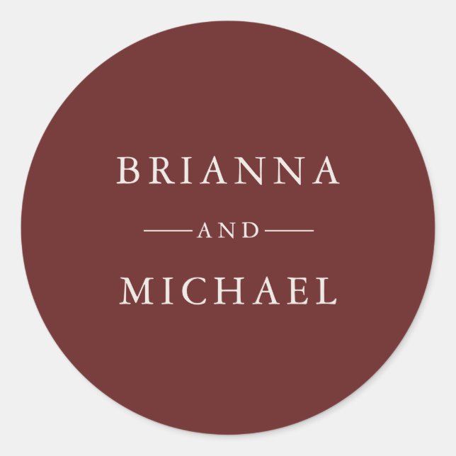Burgundy Wine Autumn Simple Elegant Wedding Classic Round Sticker (Front)