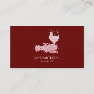 Burgundy Wine Bartender Sommelier Rose Gold Business Card