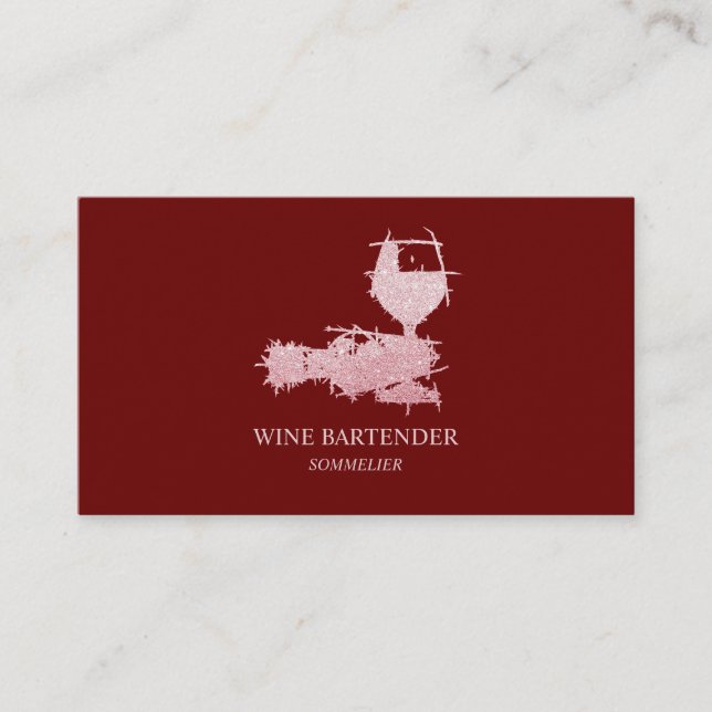 Burgundy Wine Bartender Sommelier Rose Gold Business Card (Front)