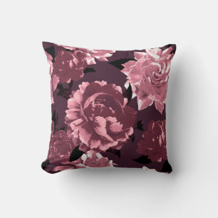 Burgundy Wine & Blush Floral Pattern Cushion