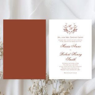Burgundy Wine Calligraphy Script Monogram Wedding Invitation
