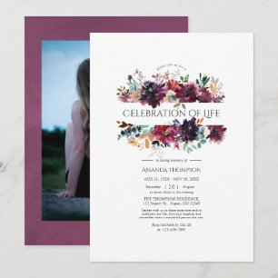 Burgundy Wine Colour Floral Celebration of Life Invitation