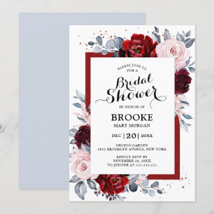 Burgundy Wine Dusty Blue Slate Bridal Shower Invitation