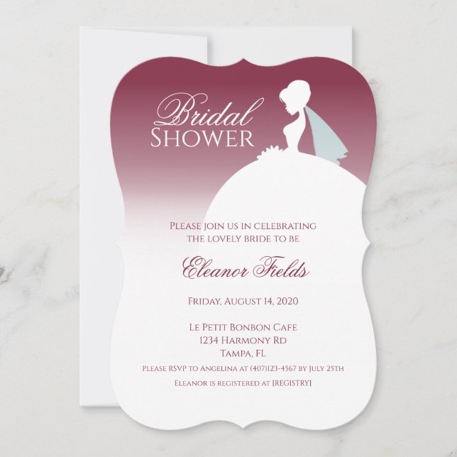 Burgundy Wine Elegant Bridal Shower Invitation (Front)