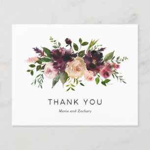 Burgundy Wine Floral Budget Wedding Thank You Card