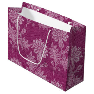 Burgundy Wine Floral Lace Bridal Shower Large Gift Bag