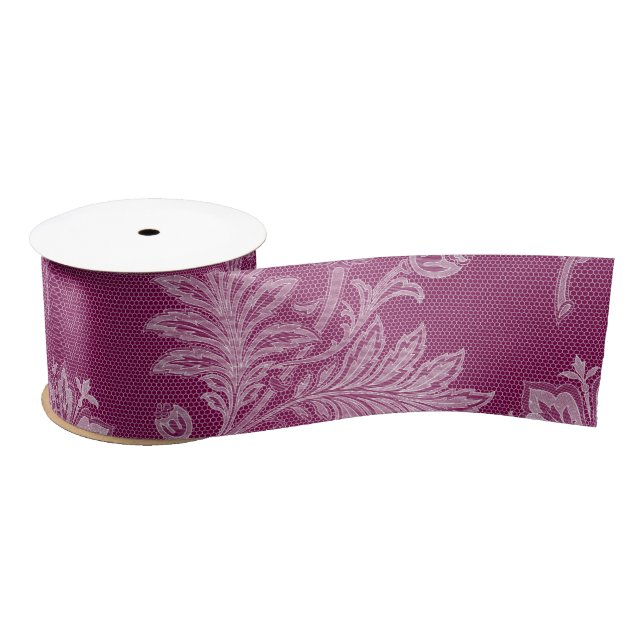Burgundy Wine Floral Lace Bridal Shower Satin Ribbon (Spool)