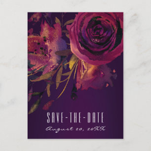 Burgundy Wine Floral Rose Purple Save the Date Announcement Postcard