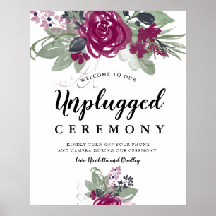 Burgundy Wine Floral Watercolor Boho Wedding Sign
