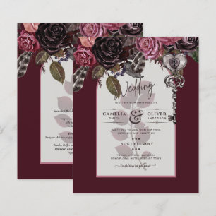 Burgundy Wine Floral Wedding Fall Winter INVITE