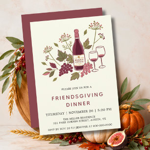 Burgundy Wine Friendsgiving Dinner  Invitation