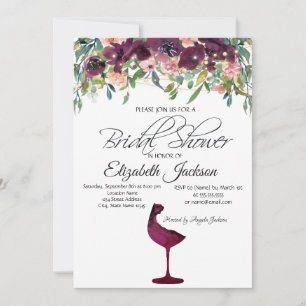 Burgundy Wine Glass Roses Bridal Shower Invitation