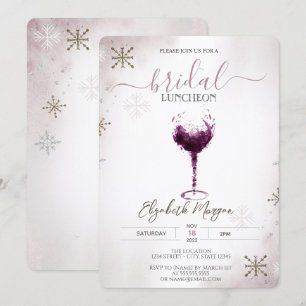 Burgundy Wine Glass Snowflakes Bridal Luncheon Invitation