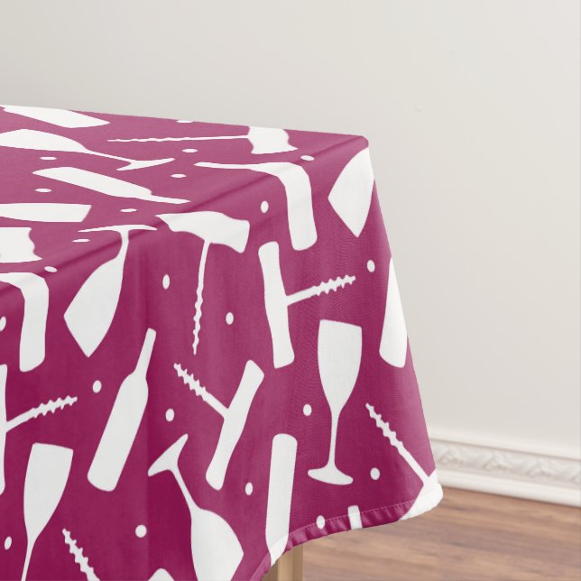 Burgundy Wine Glasses and Bottles Patterned Tablecloth (In Situ)