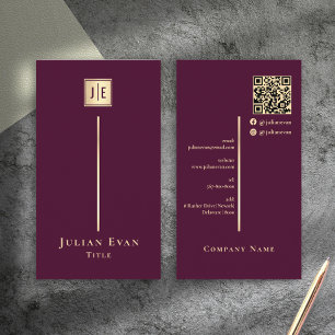 Burgundy Wine & Gold Elegant Luxe Monogram Business Card