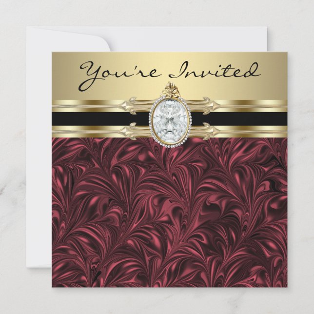 Burgundy Wine Gold Womans Birthday Party Invitation (Front)