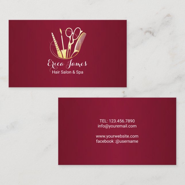 Burgundy Wine & Golden Beauty Salon Business Card (Front/Back)