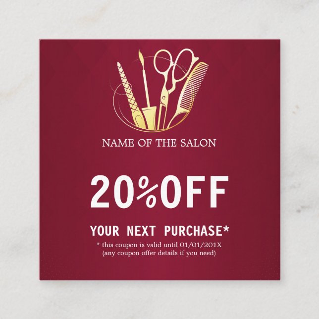 Burgundy Wine & Golden Beauty Salon Discount Card (Front)